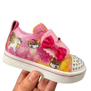 Skechers Baby Infant Girls Twinkle Toes Light up Shoes Size 5 Pink Unicorn Print